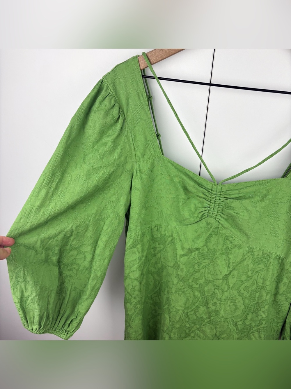 Anthropologie Maeve Low Back Midi Dress Green Size 4 Floral Puff Sleeve Cotton - Picture 4 of 7